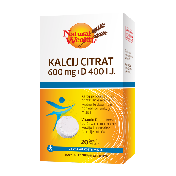 NATURAL WEALTH KALCIJ CITRAT 600MG+D ŠUMEĆE TABLETE A20